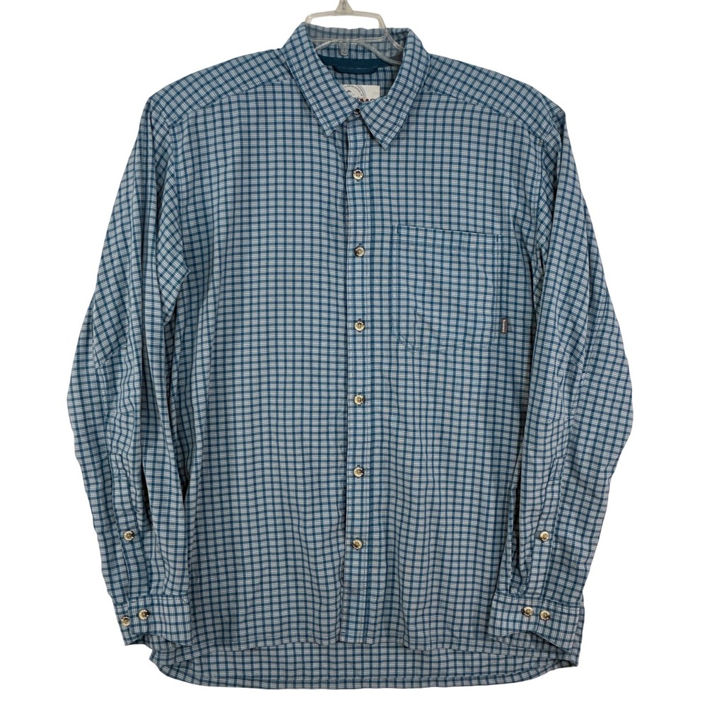 Simms Fishing Shirt Mens Large Blue Plaid Long Sleeve Button Up Hiking 34979